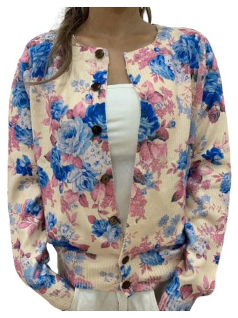 Women's Leopard Floral Cardigan 100% Acrylic Button Down Long Sleeve Sweater